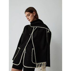 Commense NWT Contrast Trim Jacket With Matching Scarf in Black